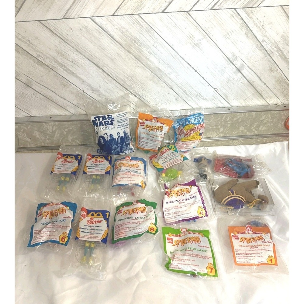 Vintage McDonald's Happy Meal Toy Lot Of 16 Spider-Man Barbie Star Wars 1990s